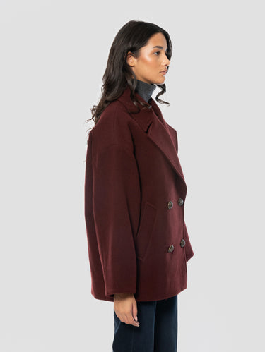 Cappotto Doppiopetto In Lana Trapuntato Bordeaux