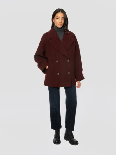 Cappotto Doppiopetto In Lana Trapuntato Bordeaux