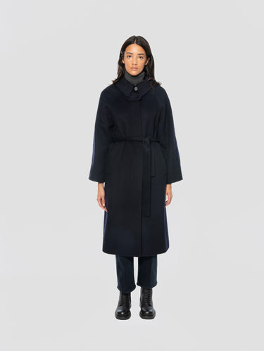 PALTò-Cappotto Lungo in Lana con Cintura Blu Navy-TRYME Shop