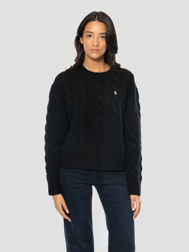 RALPH LAUREN-Maglia Linea Dritta a Trecce in Cashmere Nero-TRYME Shop