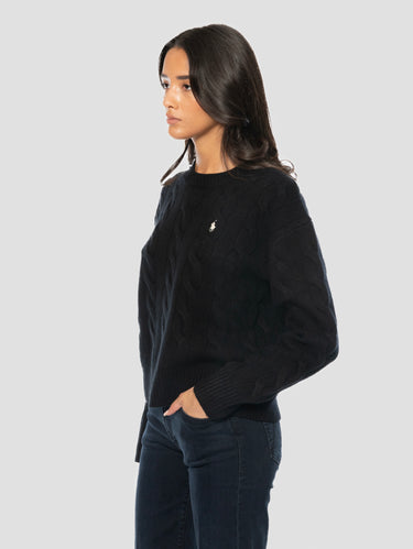 Maglia Linea Dritta a Trecce in Cashmere Nero