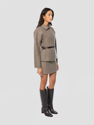 Mini Gonna in Pied de Poule Beige