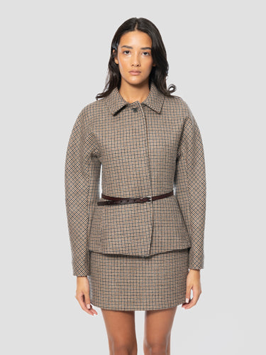 P.A.R.O.S.H.-Giacca Pied De Poule con Cinta Beige-TRYME Shop