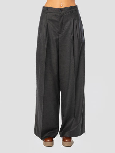 P.A.R.O.S.H.-Pantaloni Gamba Ampia e Pinces in Lana Antracite-TRYME Shop