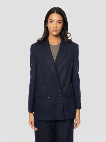 PINKO-Giacca Doppiopetto in Jersey di Flanella Blu-TRYME Shop