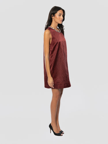 Abito Mini Senza Manich con Strass Bordeaux
