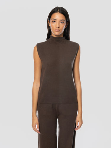 MAX MARA MM-Maglia Smanicata con Collo a Cratere Marrone-TRYME Shop