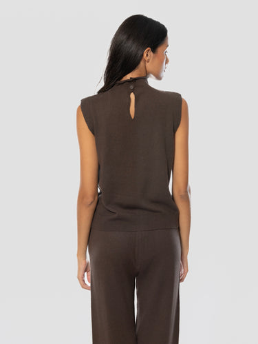 Maglia Smanicata con Collo a Cratere Marrone