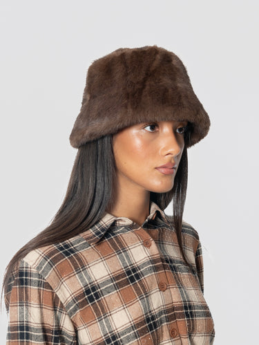 Cappello Bucket in Ecopelliccia Marrone