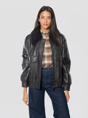 P.A.R.O.S.H.-Bomber Pilot in Pelle con Collo Furry Testa di Moro-TRYME Shop