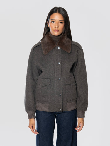 P.A.R.O.S.H.-Bomber Pilot in Lana con Colletto in Pelliccia Marrone-TRYME Shop