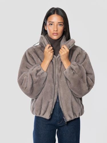 P.A.R.O.S.H.-Giubbotto Corto in Ecopelliccia Grigio-TRYME Shop