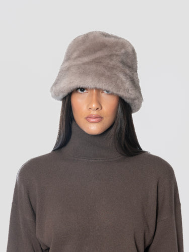 P.A.R.O.S.H.-Cappello Bucket in Ecopelliccia Grigio-TRYME Shop