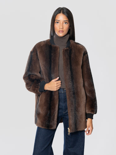 ERMANNO FIRENZE-Bomber lungo in ecofur visone Moro-TRYME Shop
