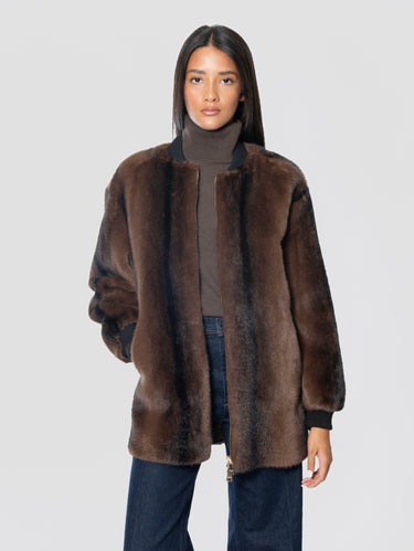 Bomber lungo in ecofur visone Moro