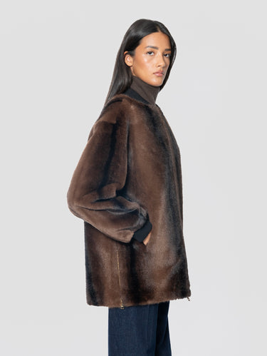 Bomber lungo in ecofur visone Moro