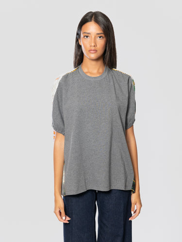 ESSENTIEL ANTWERP-T-shirt Doppio Tessuto in Seta e Cotone Grigio-TRYME Shop