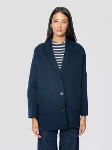 ERMANNO FIRENZE-Cappotto Media Lunghezza In Panno Blu-TRYME Shop