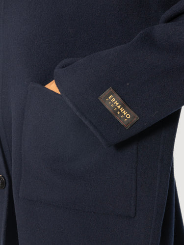 Cappotto Media Lunghezza In Panno Blu