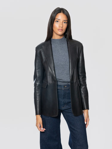 Blazer in Pelle d'Agnello Nero