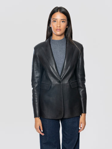 P.A.R.O.S.H.-Blazer in Pelle d'Agnello Nero-TRYME Shop