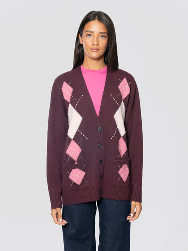 PINKO-Cardigan Taglio Dritto con Rombi Bordeaux-TRYME Shop