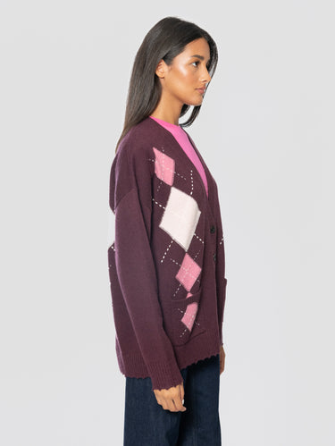 Cardigan Taglio Dritto con Rombi Bordeaux