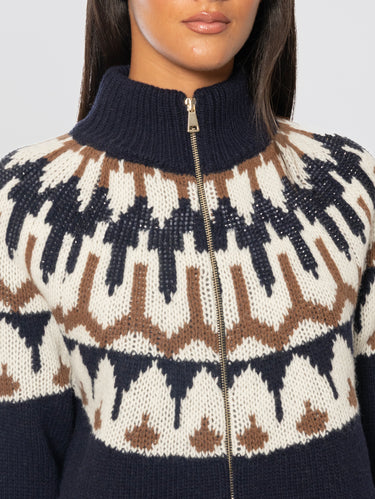 Cardigan Jaquard Stile Norvegese Multicolor