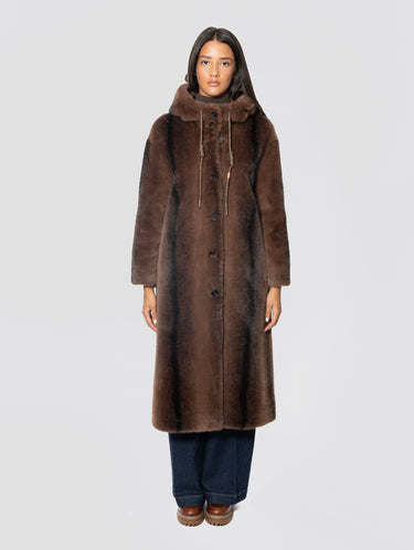 ERMANNO FIRENZE-Ecopelliccia Lunga con Cappuccio Moro-TRYME Shop