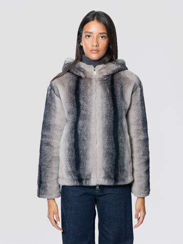 ERMANNO FIRENZE-Ecopelliccia Corta con Cappuccio Grigio-TRYME Shop