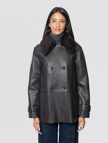 P.A.R.O.S.H.-Giaccone in Pelle con Collo Furry Testa di Moro-TRYME Shop