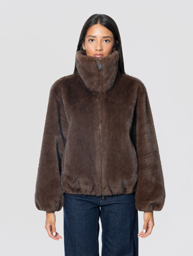 P.A.R.O.S.H.-Giubbotto Corto in Ecopelliccia Marrone-TRYME Shop
