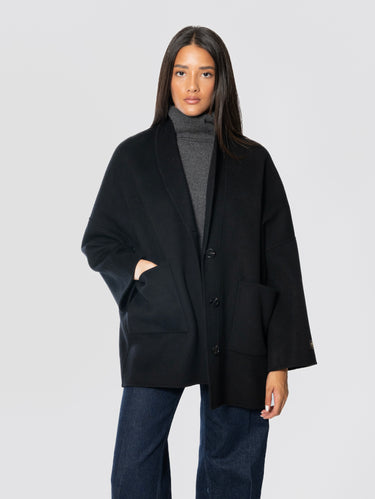 ERMANNO FIRENZE-Cappotto Media lunghezza in Panno di Lana Nero-TRYME Shop
