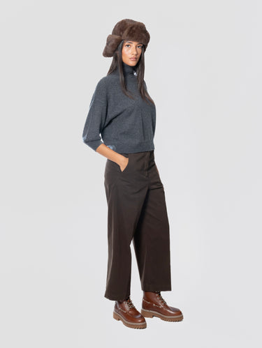 Pantaloni in Raso di Cotone Stretch Testa di Moro