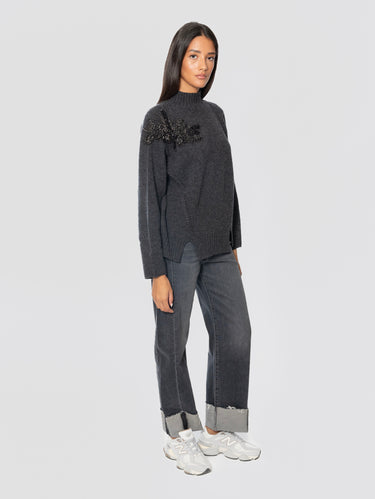 Gray High-Waisted Ankle-Length Wide-Leg Jeans