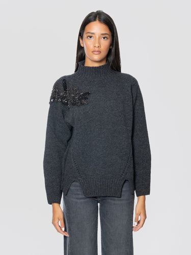 ERMANNO FIRENZE-Maglione Collo Alto con Pietre Antracite-TRYME Shop