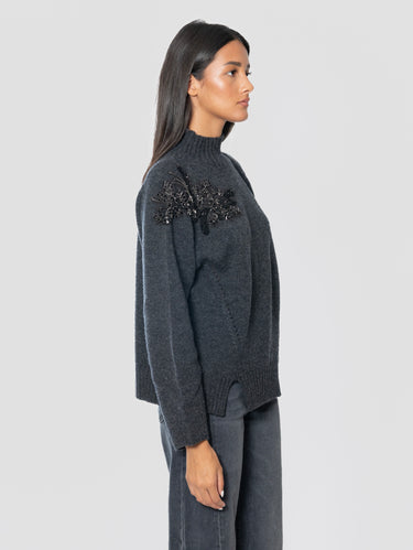 Maglione Collo Alto con Pietre Antracite