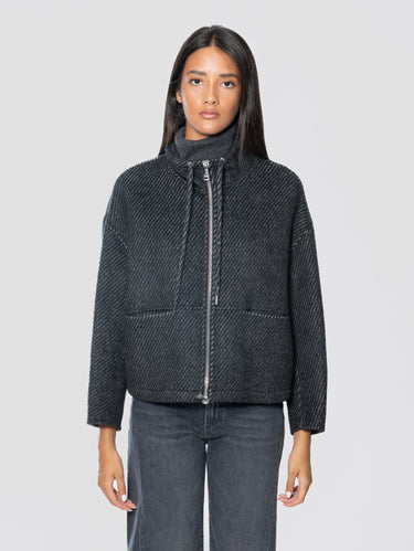ERMANNO FIRENZE-Caban in Panno di Lana Diagonale Grigio-TRYME Shop
