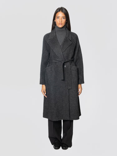 ERMANNO FIRENZE-Cappotto lungo Doppiopetto Diagonale Antracite-TRYME Shop
