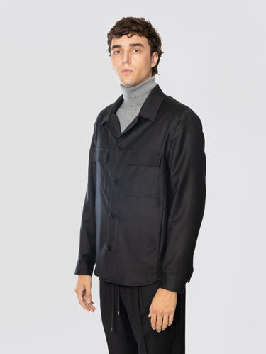 Overshirt in flanella di lana John Nero
