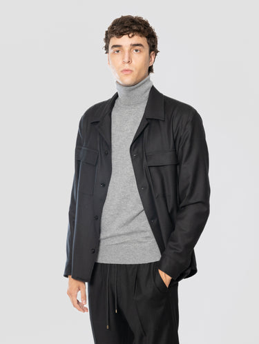 Overshirt in flanella di lana John Nero