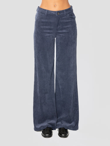 ERMANNO FIRENZE-Pantaloni a Zampa in Tecno Velluto Blu Profondo-TRYME Shop