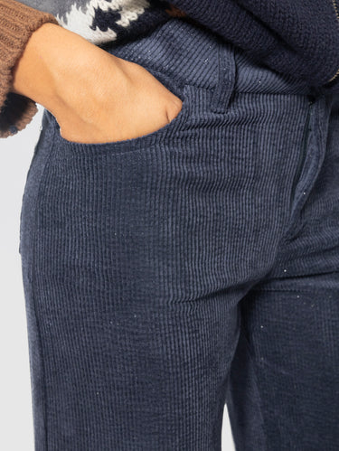 Pantaloni a Zampa in Tecno Velluto Blu Profondo