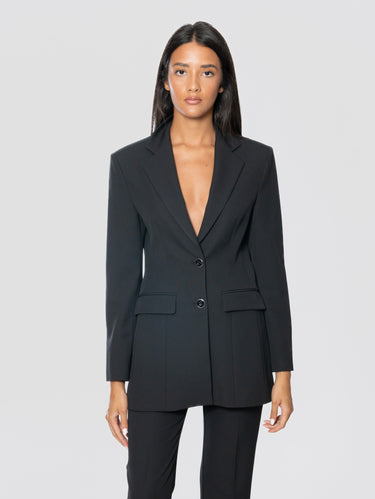 PINKO-Blazer Slim Fit con Spalle Imbottite in Crepe Nero-TRYME Shop