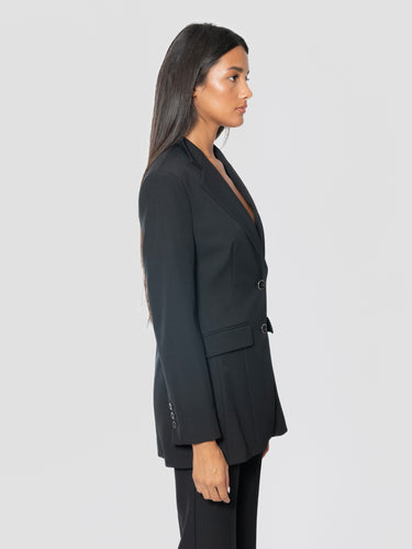 Blazer Slim Fit con Spalle Imbottite in Crepe Nero