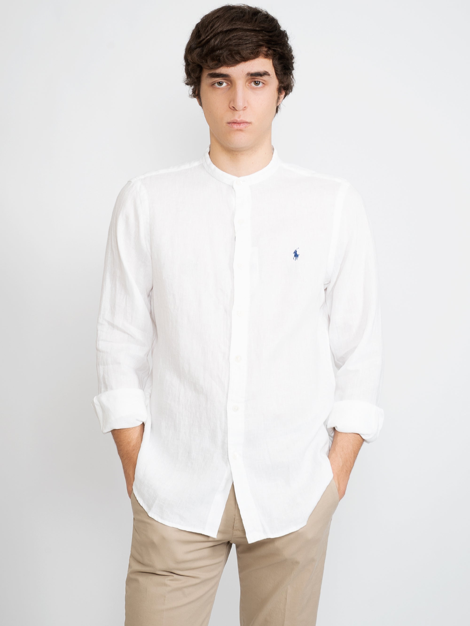 RALPH LAUREN White Linen Shirt with Mandarin Collar – TRYME Shop