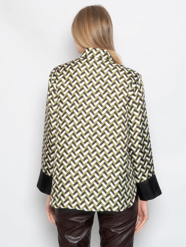 Camicia in Seta Stampa Geometrica Verde