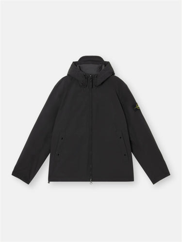 STONE ISLAND-Giacca Soft Shell con Cappuccio in Materiale Tecnico Nero-TRYME Shop