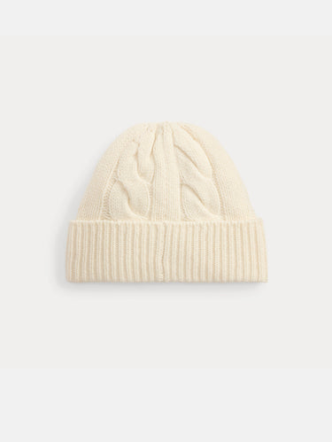 Cream Cable-Knit Hat with Polo Bear