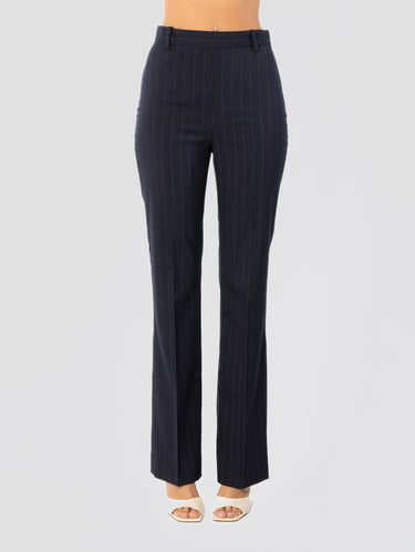 PINKO-Pantalone Gessato Vita Alta Blu-TRYME Shop